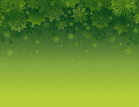 Green christmas background with snowflakes and stars, vector illustrationのイラスト素材