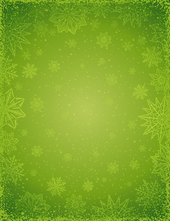 Green christmas background with  frame of snowflakes and stars,  vector 
illustrationのイラスト素材