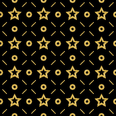 Black Christmas pattern background with golden glittering stars, vector illustrationのイラスト素材