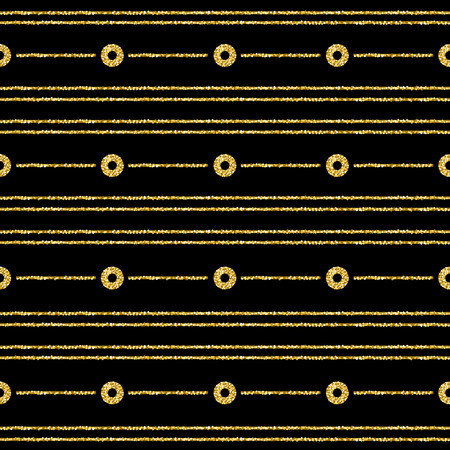 Black Christmas pattern background with golden glittering circles and lines, vector illustrationのイラスト素材