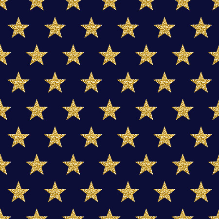 Blue pattern background with golden glittering stars, vector illustrationのイラスト素材