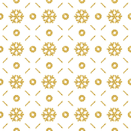 Christmas pattern background with golden glittering snowflakes, vector illustrationのイラスト素材