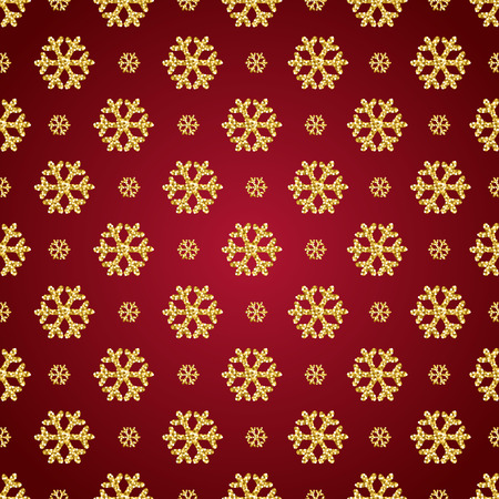 Red Christmas pattern background with golden glittering snowflakes, vector illustrationのイラスト素材