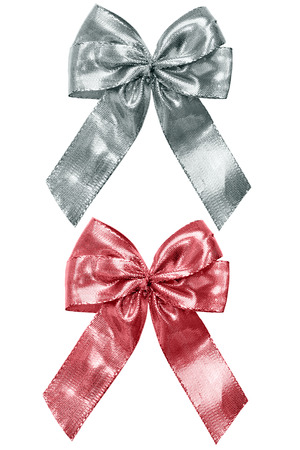 Shiny grey and pink ribbon isolated on white background. Suitable for all holidays, Christmas, birthday, wedding. Included work path.の写真素材