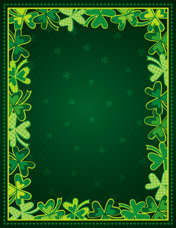 Green Patricks Day background with frame of green clovers. Patrick's Day holiday design. Can be used for wallpaper, web, scrap booking, vector illustration.のイラスト素材