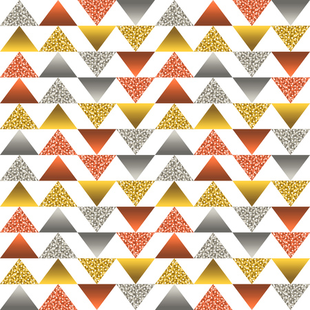 Seamless pattern with golden and silver glittering triangles. Gold geometrical repeatable pattern. Can be used for fabric, scrap booking, wallpaper, web background, invitation, paper, vectorのイラスト素材