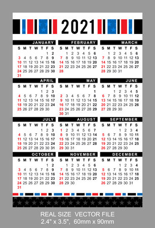 Pocket Calendar 2021, vector, start on Sundayのイラスト素材