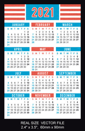 Pocket calendar 2021, start on Sunday, vectorのイラスト素材