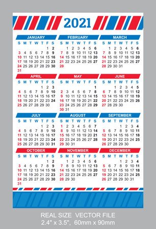 Pocket Calendar 2021, vector, start on Sundayのイラスト素材