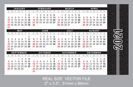 Pocket calendar 2021, start on Sunday, vectorのイラスト素材
