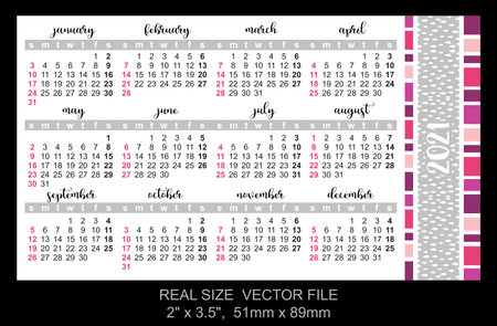 Pocket calendar 2021, start on Sunday, vectorのイラスト素材