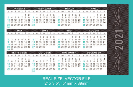 Pocket calendar 2021, start on Sunday, vectorのイラスト素材