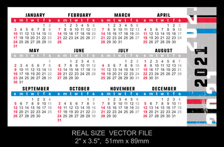 Pocket calendar 2021, start on Sunday, vectorのイラスト素材