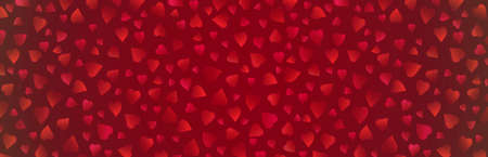 Red banner with valentines hearts. Valentines greeting banner. Horizontal holiday background, headers, posters, cards, website. illustrationの写真素材