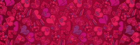 Red banner with valentines hearts. Valentines greeting banner. Horizontal holiday background, headers, posters, cards, website. Vector illustrationのイラスト素材