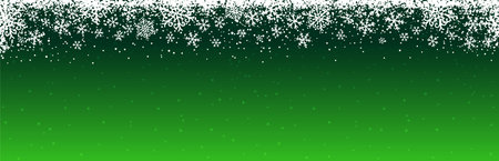 Green christmas banner with white snowflakes. Merry Christmas and Happy New Year greeting banner. Horizontal new year background, headers, posters, cards, website. Vector illustrationのイラスト素材
