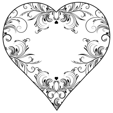 Big black heart with floral decoration, vector illustration and PNGのイラスト素材