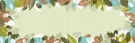 Banner with autumn falling leaves arranged in a frame shape. Autumn greeting background. Horizontal autumn background, headers, posters, cards, website. Vector illustrationのイラスト素材