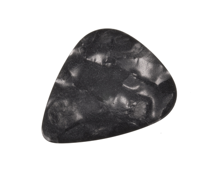 A plectrum guitar pick with a marbled finish