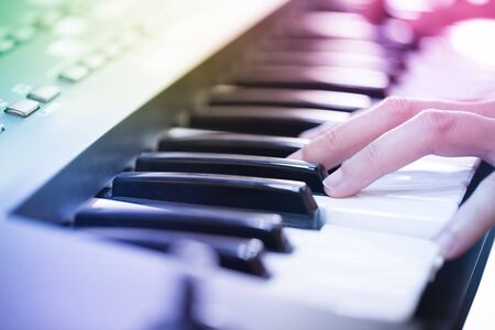 A musician performing on the keyboardの写真素材