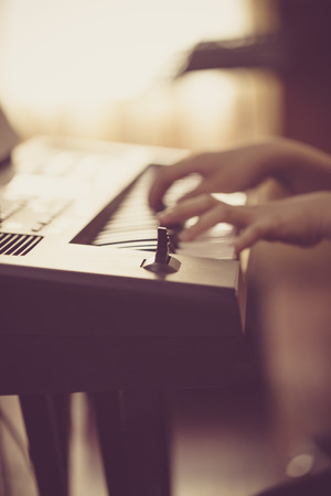 A musician performing on the keyboardの写真素材