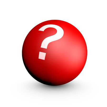 Red 3D Question Mark Ball isolated on white with shadows.の写真素材