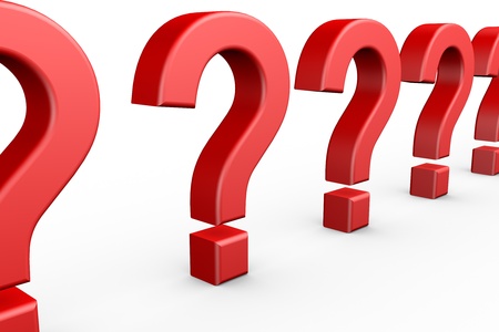 Red 3D Question Mark isolated on white with shadows.の写真素材