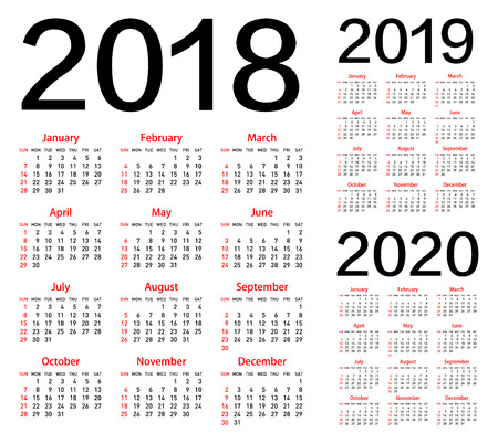 Vector calendar for 2018 2019 2020 year.のイラスト素材