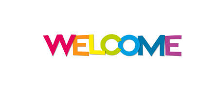 Welcome greeting poster or banner. Rainbow paper cut letters with text welcome.のイラスト素材