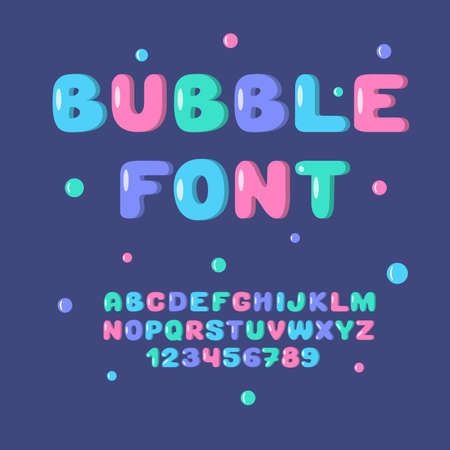Hand drawn kid's Bubble font. Vector set of colorful cartoon letters and numbers. Illustration of cute english alphabet.のイラスト素材
