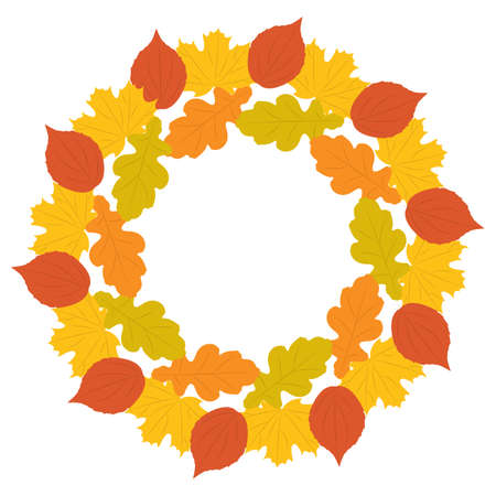Autumn wreath vector background. Design template for banners, cards and posters with circle of leaves.のイラスト素材