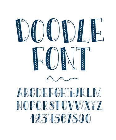 Doodle font. Simple cute letters and numbers. English alphabet.のイラスト素材