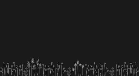 Floral border made of flowers. Line art hand drawn flora.のイラスト素材