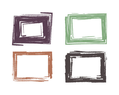 Rectangle Old Grungy Frames. Dye Brushstroke Backdrops. Retro Paint Stain Borders.のイラスト素材