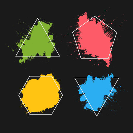 Geometric Frames with Abstract Colorful Splashes. Colorful artistic Splats.のイラスト素材