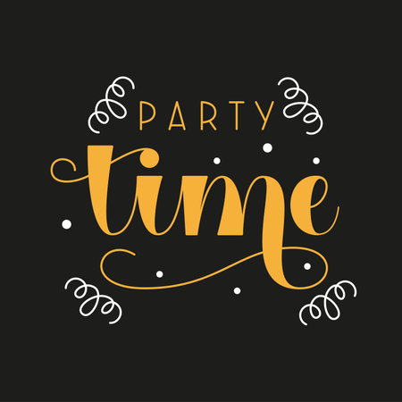 Party Time Vector Hand Lettering. Festive Phrase with Decorative Elements.のイラスト素材