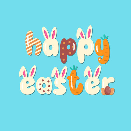 Happy Easter Cute Decorative Phrase. Vector Kids Lettering. Funny Text for Easter Holiday.のイラスト素材