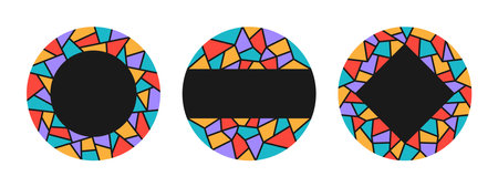 Geometric Mosaic Round Templates. Modern Colorful Background. Backdrop of Geometric Shapes.のイラスト素材