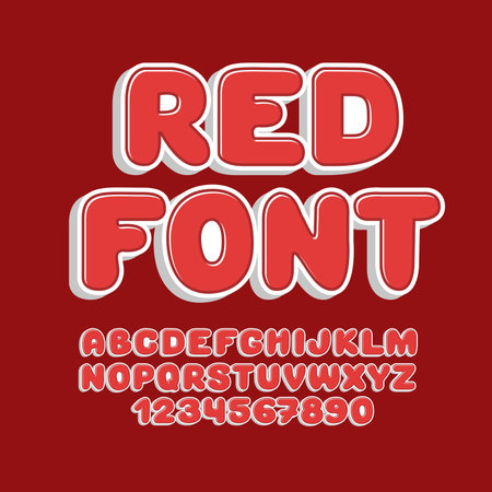 Red Decorative Logo Font. Bubble Bright Alphabet. English Cool Letters and Numbers.のイラスト素材