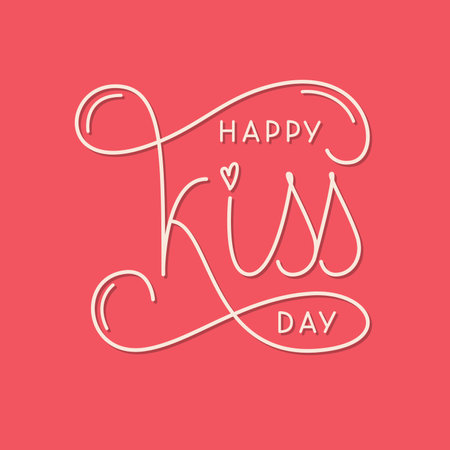 Happy Kiss Day Greeting Card. Vector handwritten phrase for World Kiss Day.のイラスト素材