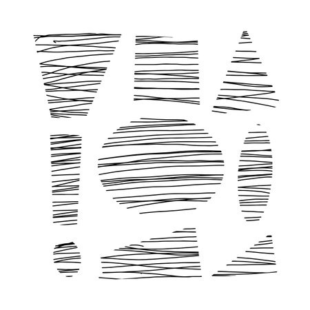 Abstract Texture Set. Geometric Shapes with Hand Drawn Lines. Design Elements Collection and Backgrounds for Abstract Designs.のイラスト素材