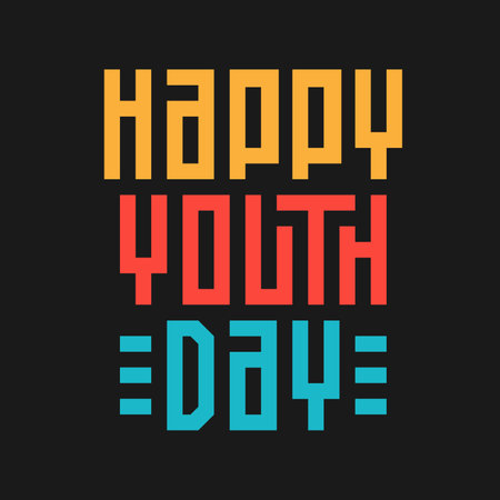Happy Youth Day Vector Geometric Hand Lettering. Congratulating Phrase for Greeting Card, Poster, or Flyer for Youth Day.のイラスト素材