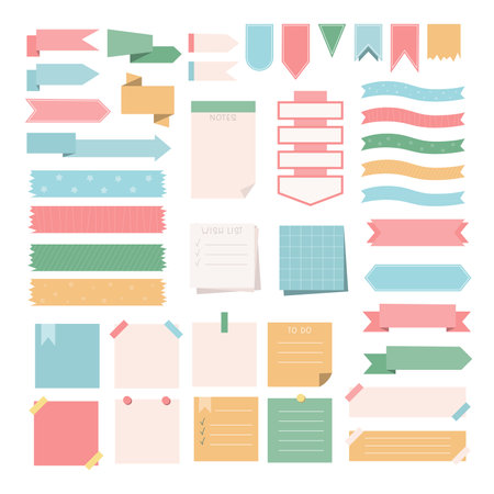 Notes Sheets and Stickers Collection. Scrapbooking Design Elements. Ribbons, Reminders and Bookmarks Set.のイラスト素材