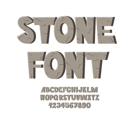 Cartoon Stone Font. Rock Alphabet. Bold Letters and Numbers.のイラスト素材