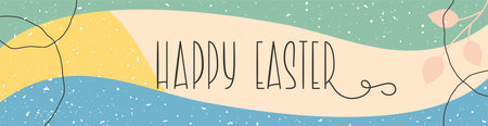 Happy Easter Handwritten Text on Abstract Design Background. Horizontal Frame with Cute Vector Hand Lettering.のイラスト素材