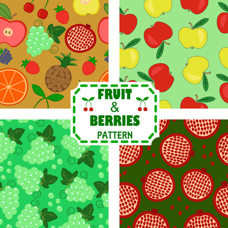 four seamless pattern with fruits and berriesのイラスト素材