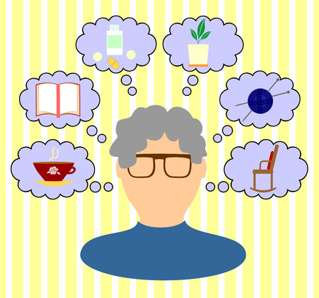 thoughts and interests of an elderly womanのイラスト素材