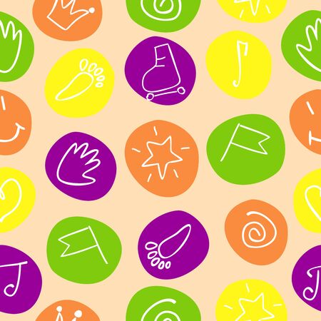 seamless pattern with colorful cartoon drawings on the circlesのイラスト素材