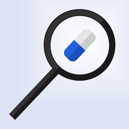 magnifying glass examining a blue and white pillのイラスト素材