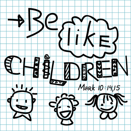 the inscription made by hand Be like children in the background in blue plaidのイラスト素材